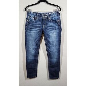 Miss Me Jeans Womens 27 Blue Low Rise Skinny Embroidered Rhinestone Flap Pockets